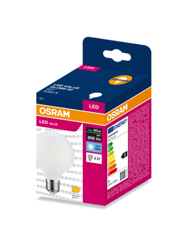 ŻARÓWKA LED VALUE RF GLOBE 80 60 7W 4000K neutralna biała 806LM FIL FR E27 
