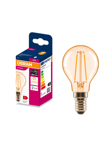 ŻARÓWKA LED VALUE RF CLP20 2,5W 2400K 200LM FIL GOLD E14 
