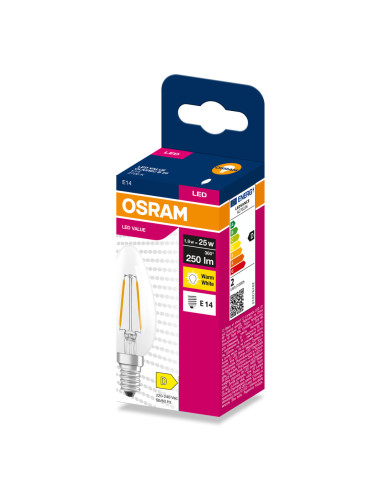 ŻARÓWKA LED VALUE RF CLB25 1,8W 2700K ciepła biała 250LM FIL E14 
