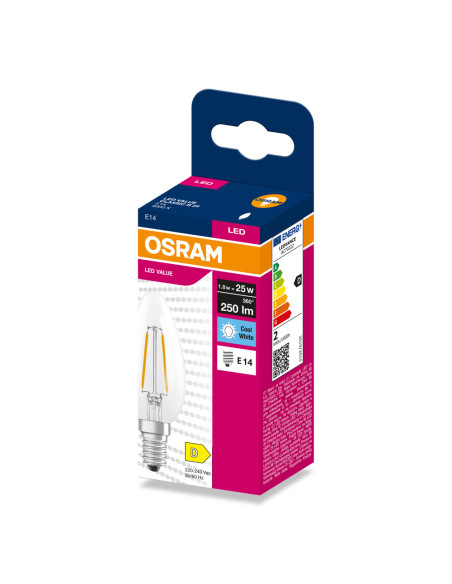 ŻARÓWKA LED VALUE RF CLB25 1,8W 4000K neutralna biała 250LM FIL E14  
