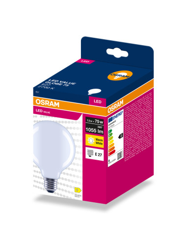 ŻARÓWKA LED VALUE RF GLOBE 95 75 7,5W 2700K ciepła biała 1055LM FIL FR E27 
