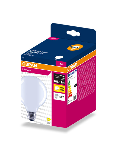 ŻARÓWKA LED VALUE RF GLOBE 95 75 7,5W 2700K ciepła biała 1055LM FIL FR E27 

