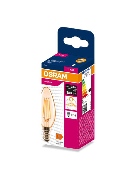 ŻARÓWKA LED VALUE RF CLB34 4,2W 2400K 380LM FIL GOLD E14 
