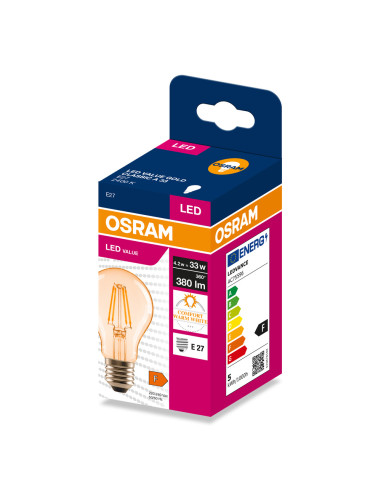 ŻARÓWKA LED VALUE RF CLA33 4,2W 2400K 380LM FIL GOLD E27  
