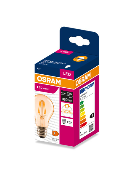 ŻARÓWKA LED VALUE RF CLA33 4,2W 2400K 380LM FIL GOLD E27  
