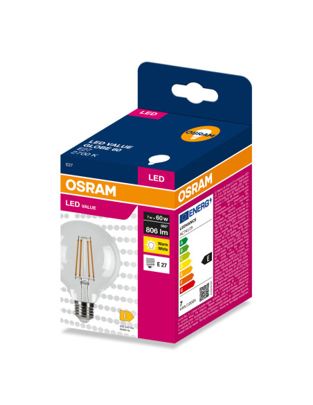 ŻARÓWKA LED VALUE RF GLOBE 80 60 7W 2700K ciepła biała 806LM FIL E27 
