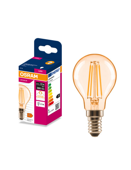 ŻARÓWKA LED VALUE RF CLP33 4,2W 2400K 380LM FIL GOLD E14 
