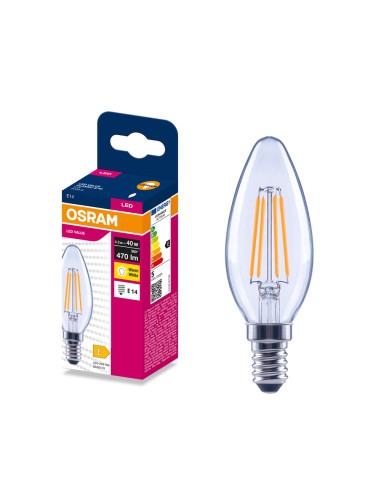 ŻARÓWKA LED VALUE RF CLB40 4,2W 2700K ciepła biała 470LM FIL E14 
