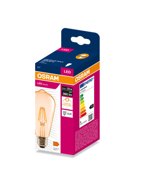 ŻARÓWKA LED VALUE RF EDISON 33 4,2W 2400K 380LM FIL GOLD E27 

