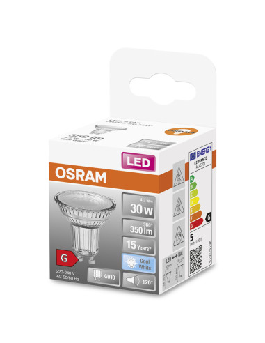 ŻARÓWKA LED SPAR16 50 120° 4.3W 4000K neutralna biała  350LM GU10 GLASS 