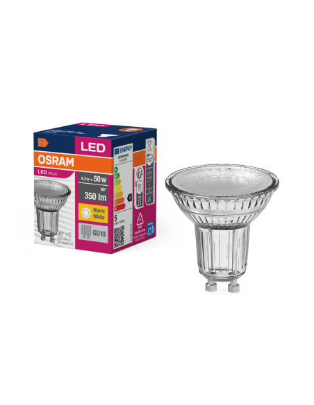 ŻARÓWKA LED VALUE PAR16 50 3,6W/4,3W 3000K ciepła biała  350LM GU10 GLASS 