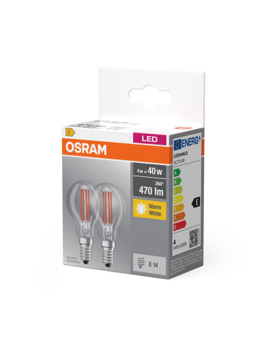  ŻARÓWKA LED  2-PAK LED BASE CLP40 4W 2700K ciepła biała E14 FIL FS2 