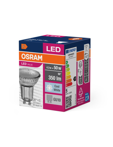 ŻARÓWKA LED VALUE PAR16 50 4,3W 4000K neutralna biała  230V GU10 