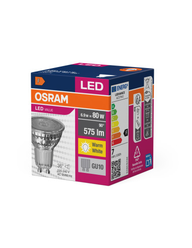 ŻARÓWKA LED VALUE PAR16 80 6,9W 3000K ciepła biała  575LM 36° GU10 GLASS