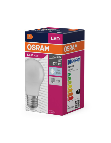 ŻARÓWKA LED VALUE CLA40 4.9W 4000K neutralna biała  470LM 230V FR E27 