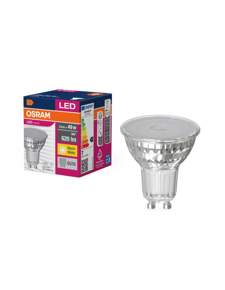 ŻARÓWKA LED VALUE PAR16 80 6,9W 3000K ciepła biała  620LM 120° GU10 GLASS 