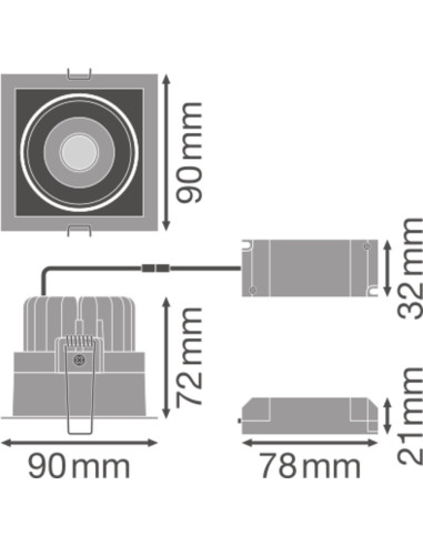 OPRAWA SPOT SQUARE DK ADJ 8W/3000K FL BL 