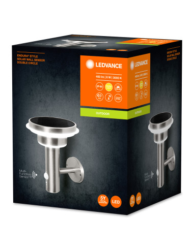 KINKIET ZEWNĘTRZNY SOLAR ENDURA STYLE 2CIRCLE WALL SENSOR 6W 400LM STALOWY 
