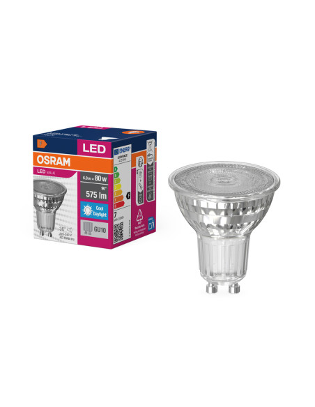 ŻARÓWKA LED VALUE PAR16 80 6,9W 6500K zimna biała  575LM 36° GU10 GLASS 
