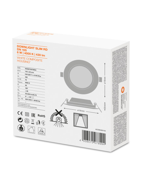 DOWNLIGHT DL SLIM DN105 6W/4000K WT IP20 