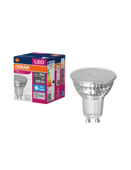 ŻARÓWKA LED VALUE PAR16 80 6,9W 6500K zimna biała  575LM 120° GU10 GLASS 