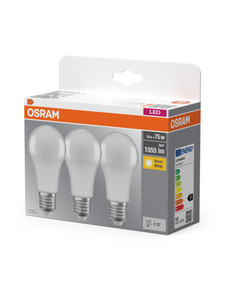  ŻARÓWKA LED  3-PAK LED BASE CLA75 10,5W 2700K ciepła biała E27 FR FS3 