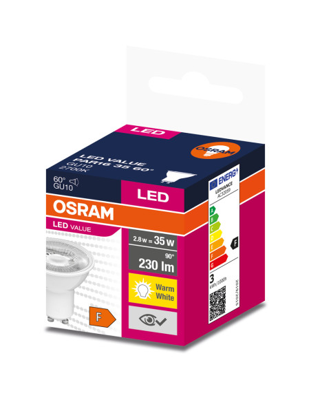 ŻARÓWKA LED LVPAR16 35 3,2W 2700K ciepła biała  230LM 60° GU10 EUE 