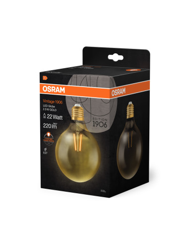 ŻARÓWKA LED 1906 VINTAGE LED GOLD GLOB125 3W/2400K 200LM E27 