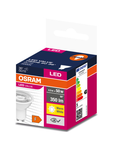 ŻARÓWKA LED LVPAR16 50 4,5W 3000K ciepła biała  350LM 36° GU10 EUE 