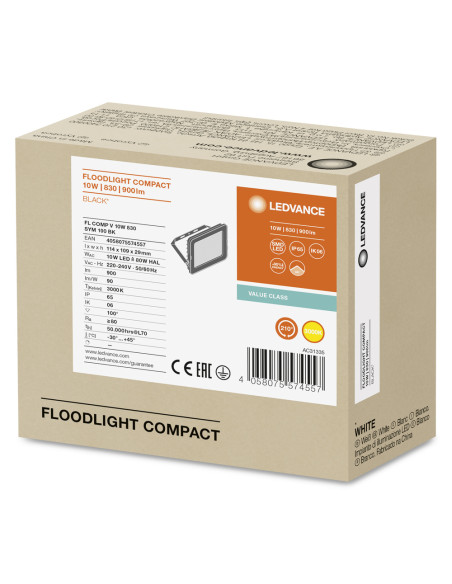 NAŚWIETLACZ FLOOD COMPACT V 10W/3000K SYM 900LM BK IP65 