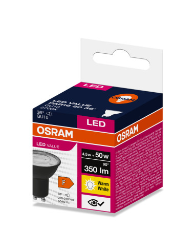 ŻARÓWKA LED LVPAR16 50 4,5W 2700K ciepła biała  350LM 36° GU10 EUE CZARNA 
