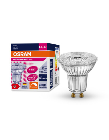 ŻARÓWKA LED PARATHOM PRO PAR16 DIM 35 36° 3,4W 3000K ciepła biała CRI90  230LM GU10 