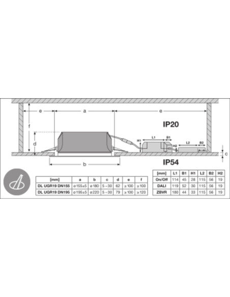 DOWNLIGHT PFM DALI DN195 21W 3000K ciepła biała  WT UGR19 