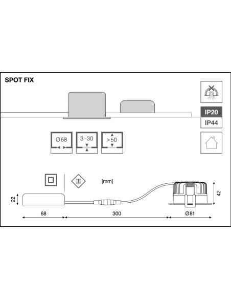 OPRAWA SPOT FIX P 8W 2700K ciepła biała CRI90  PS DIM IP44 BK 