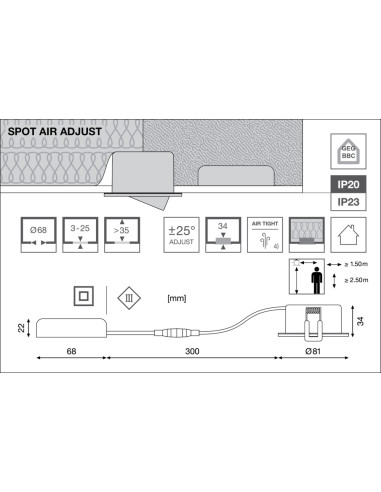OPRAWA SPOT AIR ADJUST P 4W 2700K ciepła biała CRI90  DIM IP23 WT 