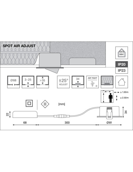 OPRAWA SPOT AIR ADJUST P 4W 2700K ciepła biała CRI90  DIM IP23 WT 