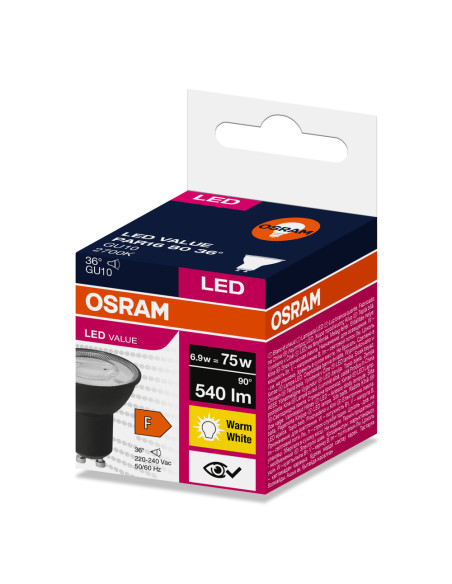 ŻARÓWKA LED LVPAR16 80 6,9W 2700K ciepła biała  540LM 36° GU10 EUE CZARNA 