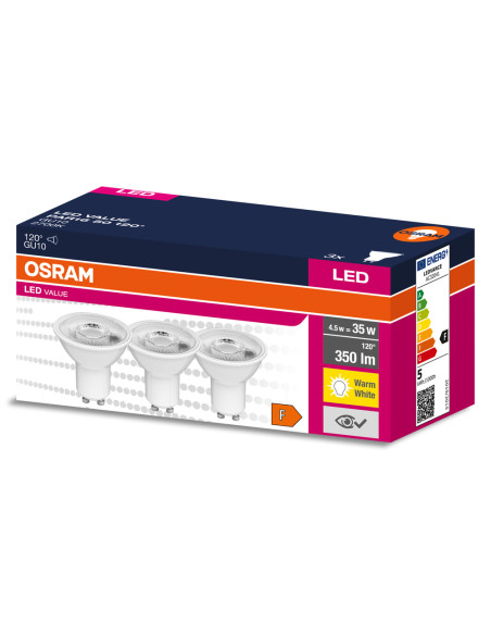 ŻARÓWKA LED 3-PAK LVPAR16 50 4.5W 2700K ciepła biała  350LM 120° GU10 EUE 