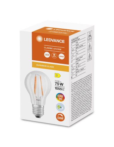 ŻARÓWKA LED COMFORT/SUPERIOR CLA75 DIM 7,5W 4000K neutralna biała CRI90  FIL E27 