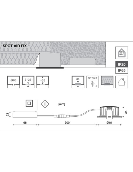 OPRAWA SPOT AIR FIX P 6W 3000K ciepła biała CRI90  PS DIM IP65 BK 