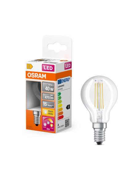 ŻARÓWKA LED STAR+ CLP40 FIL GLOW DIM 4W 2700K ciepła biała  220V-240V E14 