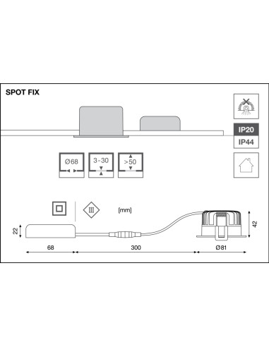 OPRAWA SPOT FIX P 8W 4000K neutralna biała CRI90  PS DIM IP44 WT 