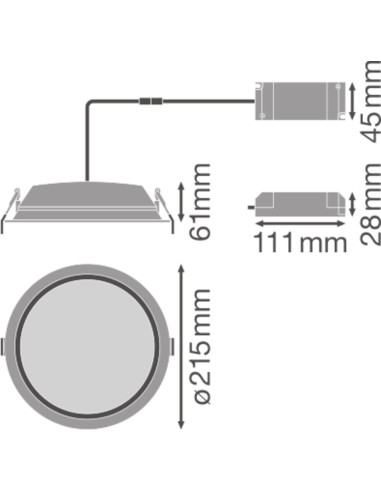 DOWNLIGHT DL ALU DALI DN200 25W/3000K WT IP44 