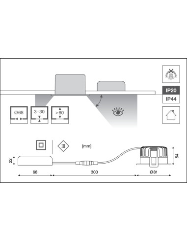 OPRAWA SPOT DK FIX P 8W 2700K ciepła biała CRI90  PS DIM IP44 WT 