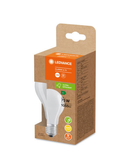 ŻARÓWKA LED ENERGY EFFICIENT CLA75 5W 3000K ciepła biała  1055LM GL FR E27 KLASA A 