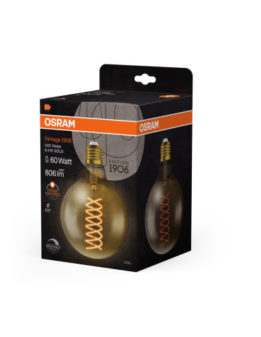 ŻARÓWKA LED 1906 VINTAGE LED GOLD GLOB125 DIM 8,4W/824 230V FIL E27 