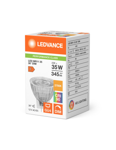 ŻARÓWKA LED P SPOT MR11 GL 35 36° DIM 4,5W 2700K ciepła biała CRI90  GU4 12V 345LM 