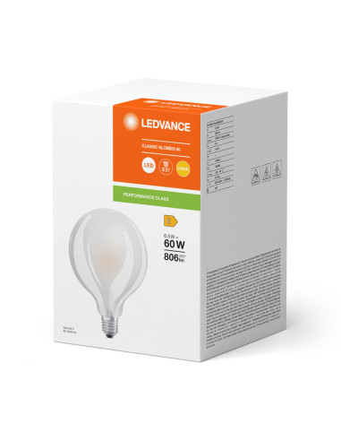 ŻARÓWKA LED P CL GLOBE95 60 6,5W 2700K ciepła biała  E27 FIL GL FR 806LM 