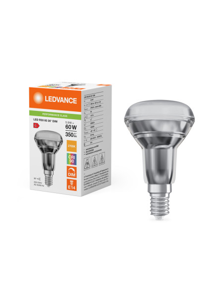 ŻARÓWKA LED P SPOT LED R50 GL 60 DIM 5,9W 2700K ciepła biała CRI90  E14 350LM 