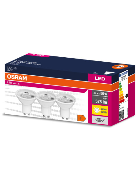 ŻARÓWKA LED 3-PAK LVPAR16 80 6,9W 3000K ciepła biała GU10 575LM 120° EUE 